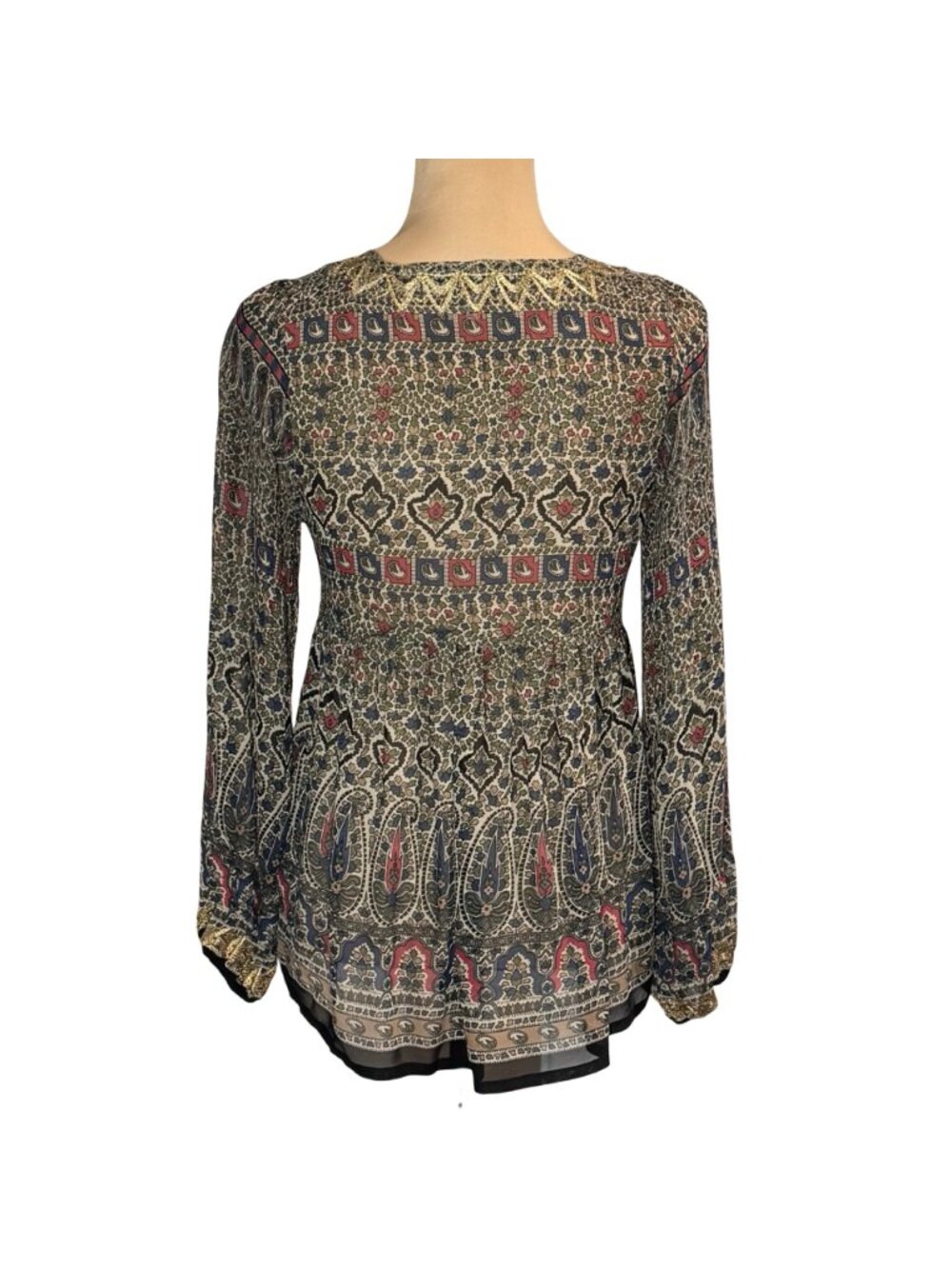 Joie Boho 100% Silk Embroidered Paisley Babydoll Top Sz XS Maximalist - Picture 3 of 14